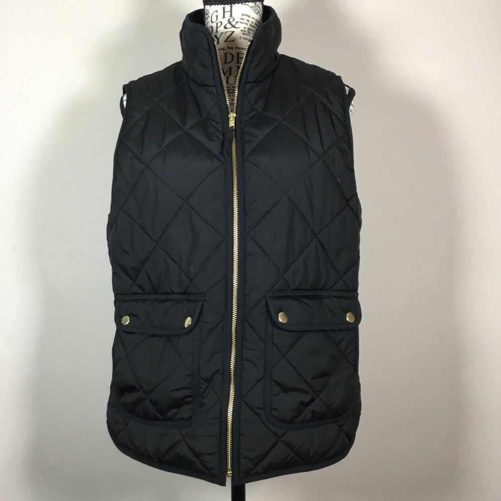 J Crew winter vest gold tone zipper & pocket pop buttons cozy soft high neck S